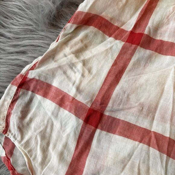 LEVI’S Blouse Sz S Casual Red White Plaid Button Up Short Sleeve Top Semi Sheer - Picture 11 of 12